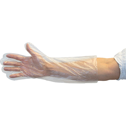 Hospeco Clear Powder Free Hi Density 18" Poly Gloves - Large 10 / 250 cs — manufacturer reference photo; confirm listed selling unit