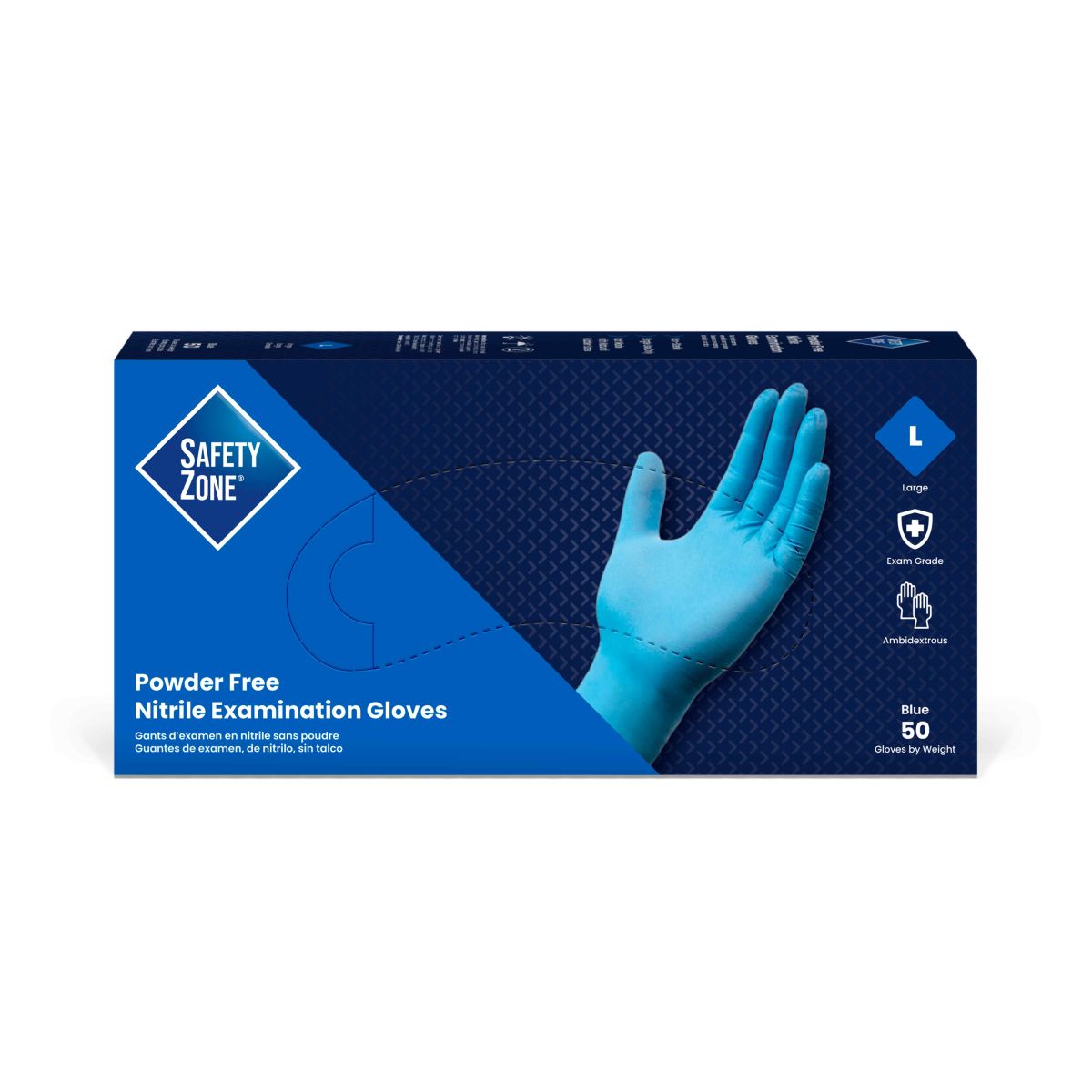Hospeco 12" Nitrile Powder Free Exam Gloves Large Blue 8 Mil 10 / 50 cs — manufacturer reference photo; confirm listed selling unit