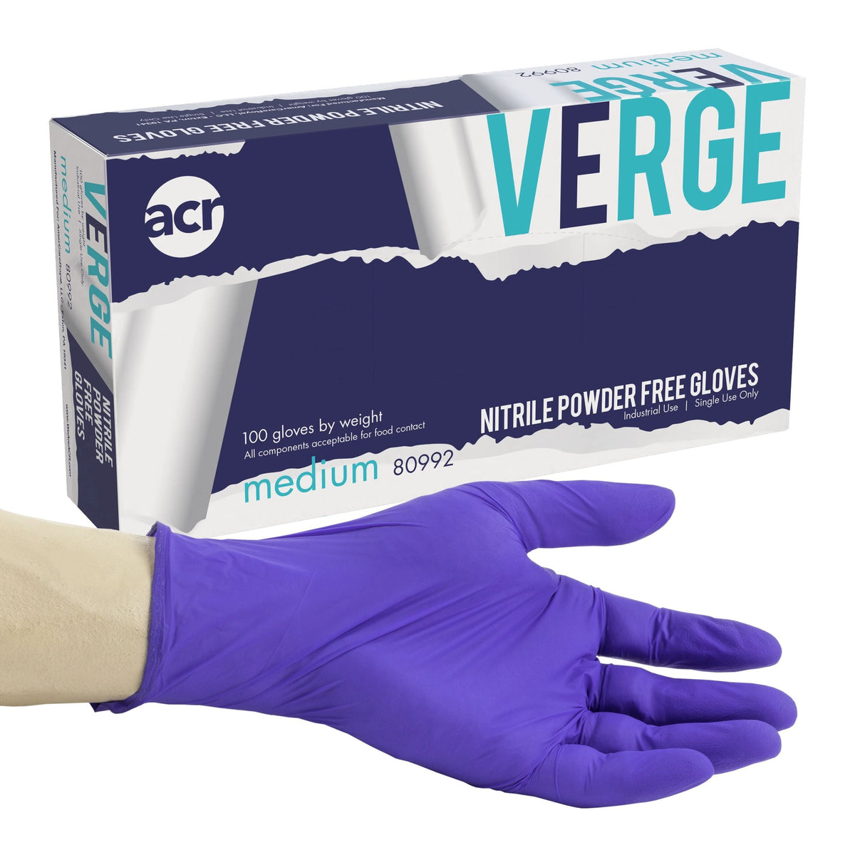 AmerCareRoyal Verge Purple Nitrile Gloves Medium, Powder-Free 10 / 100 cs. Manufacturer item reference photograph; listed selling quantity applies.