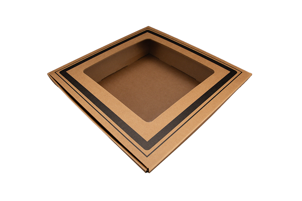Southern Champion 14" Flared Catering Tray w/ Window Kraft, Square 20 / cs. Manufacturer reference photo.