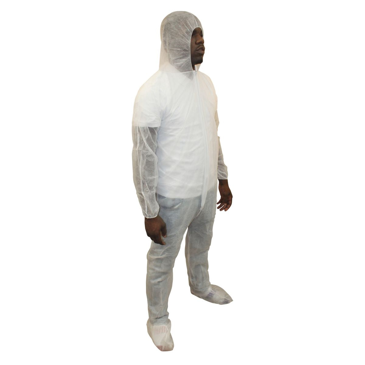 Hospeco Polylite Coveralls w/ Front Zipper White, 3XL, Hood Attached 25 / cs — manufacturer reference photo; confirm listed selling unit