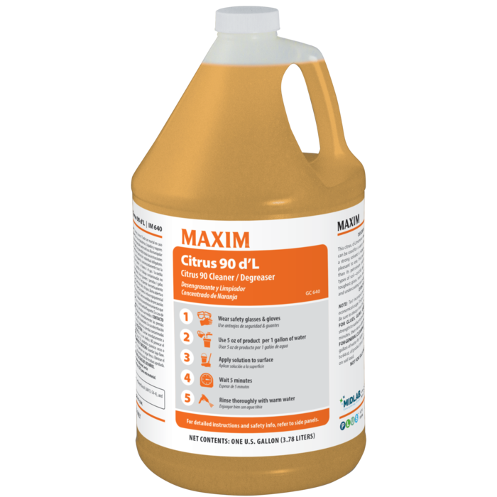 Midlab Inc. Maxim Citrus 90 d'L Degreaser 1 Gallon Citrus Scent IM640 4 / cs; current official Midlab manufacturer photo matched to this product and container size. Packaging and branding may vary; selling quantity is as specified in the listing.