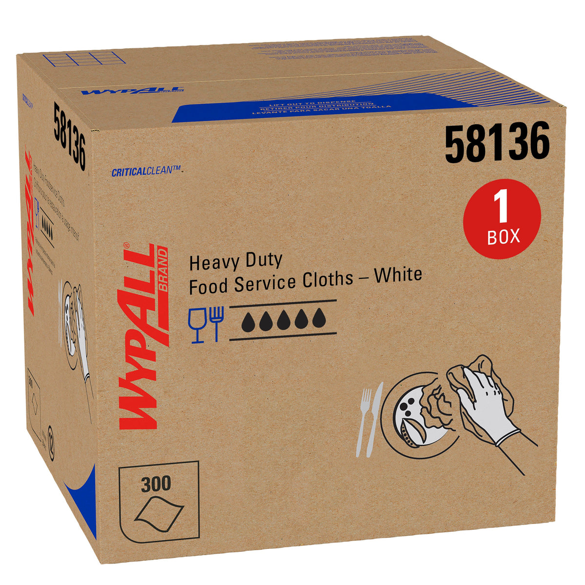 Kimberly Clark WypAll CriticalClean Cloths White 12.5" X 15" 300 / cs; current official Kimberly-Clark manufacturer photo, code 58136. Branding and packaging may vary. Contents or accessories shown are included only as specified in the listing.