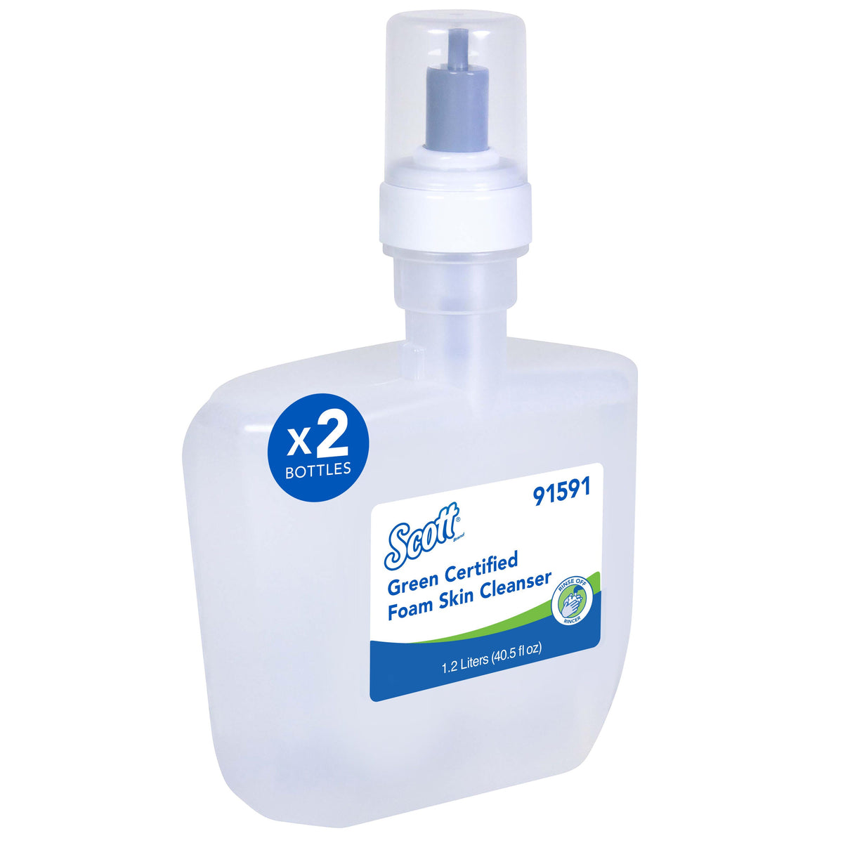 Kimberly Clark Kleenex Foam Skin Cleanser Green Certified 1.2L Clear No Scent 2 / cs; current official Kimberly-Clark manufacturer photo, code 91591. Branding and packaging may vary. Contents or accessories shown are included only as specified in the listing.