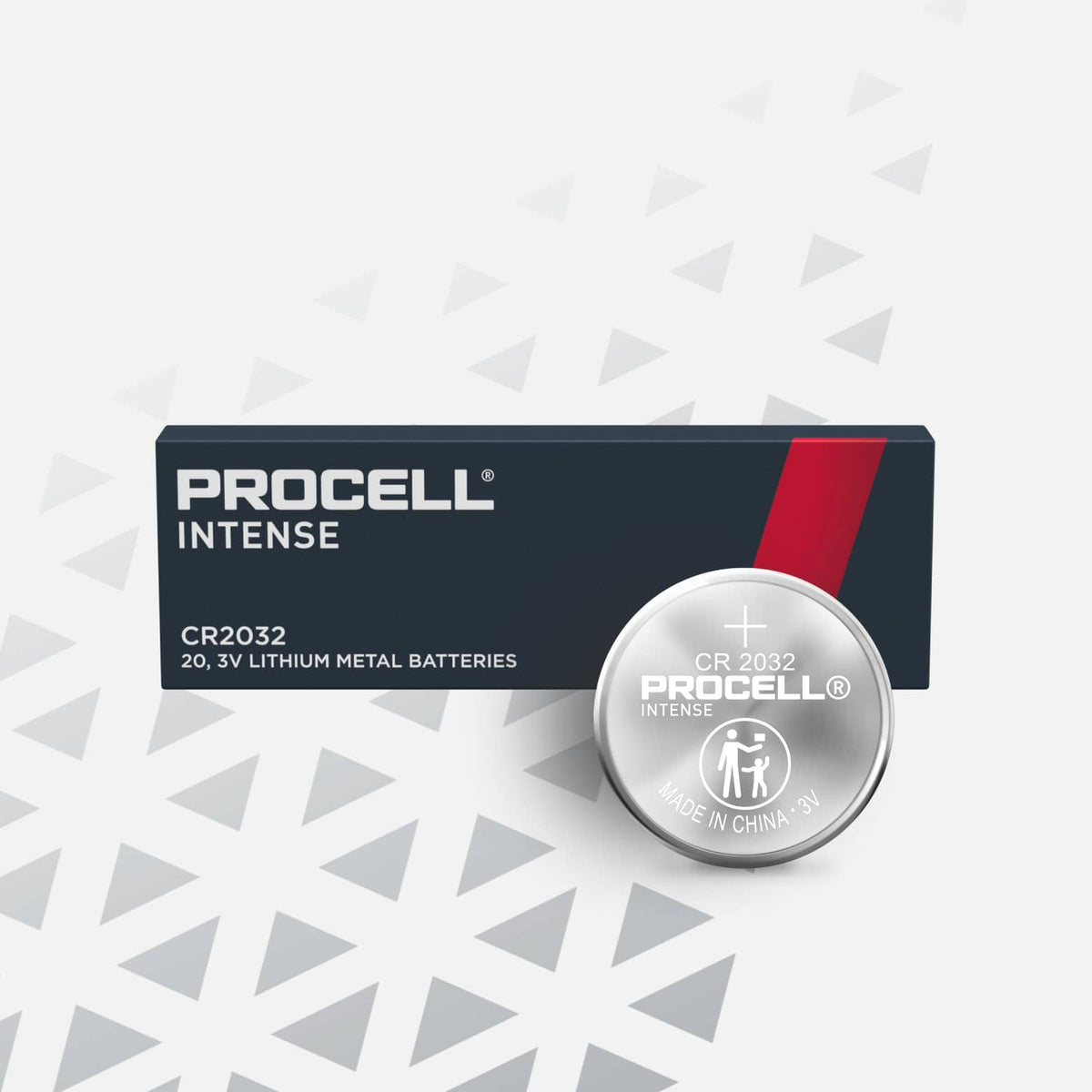 Representative same-brand or verified supplier-family product-type reference manufacturer/supplier illustration. Current Procell Intense CR2032 packaging shown as a coin-cell family reference; strip packaging and counts differ. Listed specifications and quantity govern.