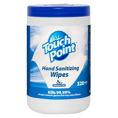 Hospeco FDA Hand Sanitizing Wipes Canister 6.7" x 6.75" 6 / 320 cs — manufacturer reference photo; confirm listed selling unit