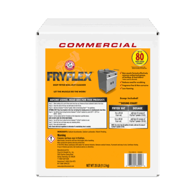 Church & Dwight Arm & Hammer FryFlex White Granular Powder 25 lb box 1 / ea — Representative photo of the same brand and product type. Pictured size, scent, formulation, packaging and quantity may differ. Refer to this listing and the supplied product label for specifications and use instructions.