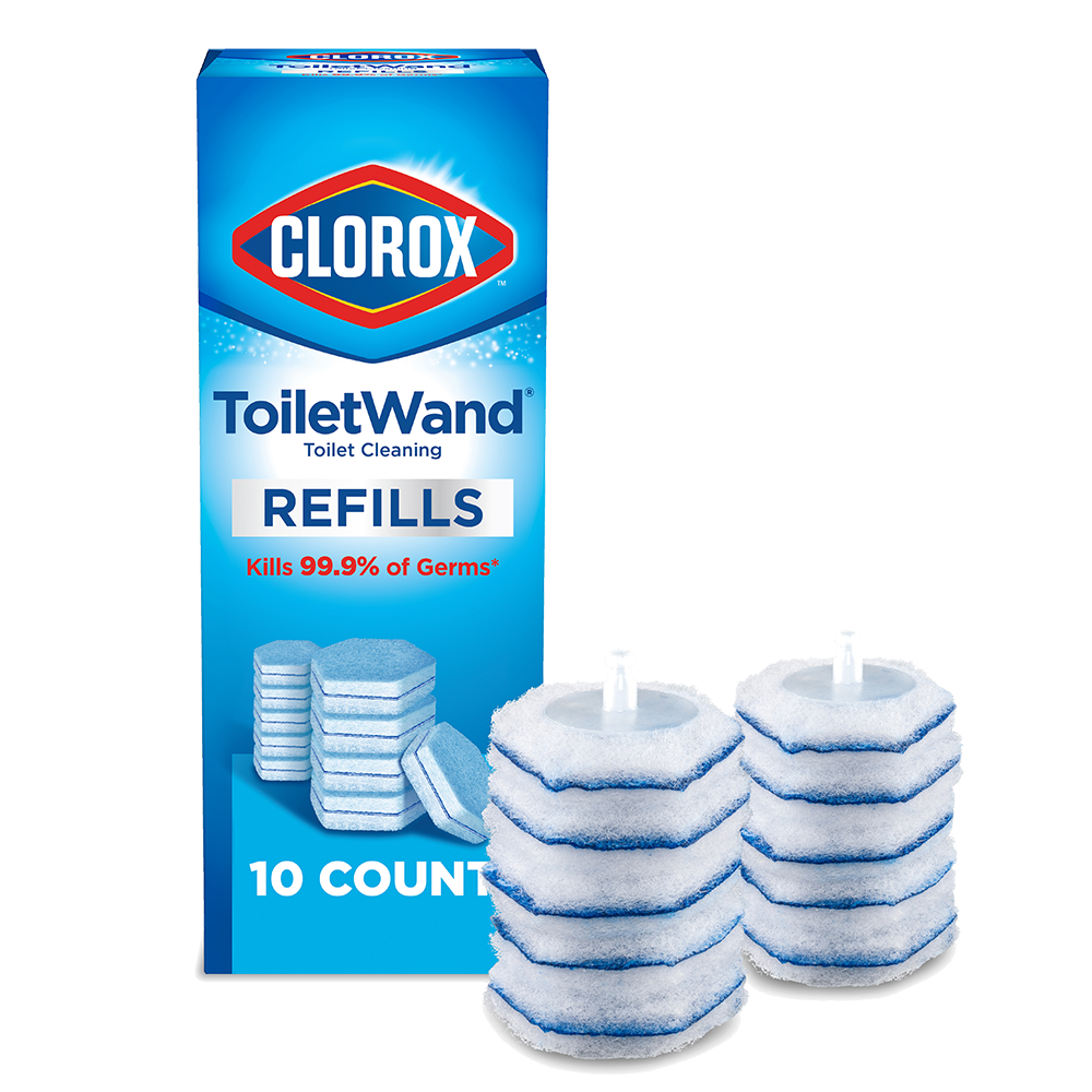 Clorox ToiletWand Cleaning Refill Disenfecting Scrubbing Pads 10ct 6 / cs — Representative photo of the same brand and product type. Pictured size, model, scent, formulation, color, packaging and quantity may differ. Refer to this listing and the supplied product label for specifications and use instructions.