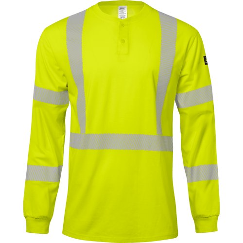 HI-VIS LIME, FLAME RESISTANT, HENLEY, LONG SLEEVE, WITH TAPE