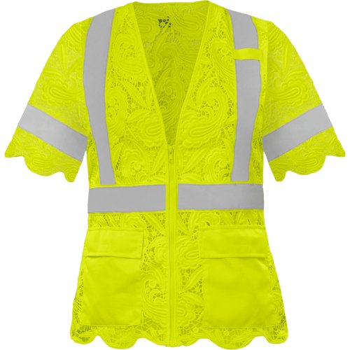 100% POLYESTER, LACE SAFETY VEST WITH SHORT SLEEVES, RADIO CLIP, REFLECTIVE TAPE, 2 POCKETS