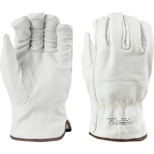 WHITE, COW GRAIN, DRIVER GLOVE, A6 CUT LINER, KEYSTONE THUMB