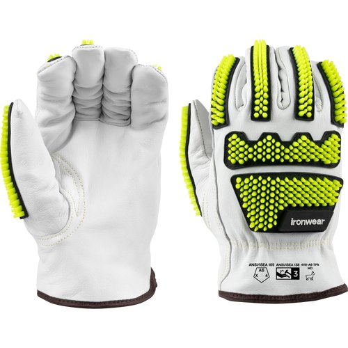 WHITE GOAT GRAIN DRIVER GLOVE A6 CUT LINER TPR IMPACT PROTECTION LG