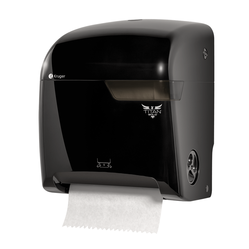 Kruger manufacturer photo for RJ-09859: Kruger Titan Bold Mechanical Touchless Roll Towel Dispenser - Black 1 / ea. Packaging may vary; see listing specifications.