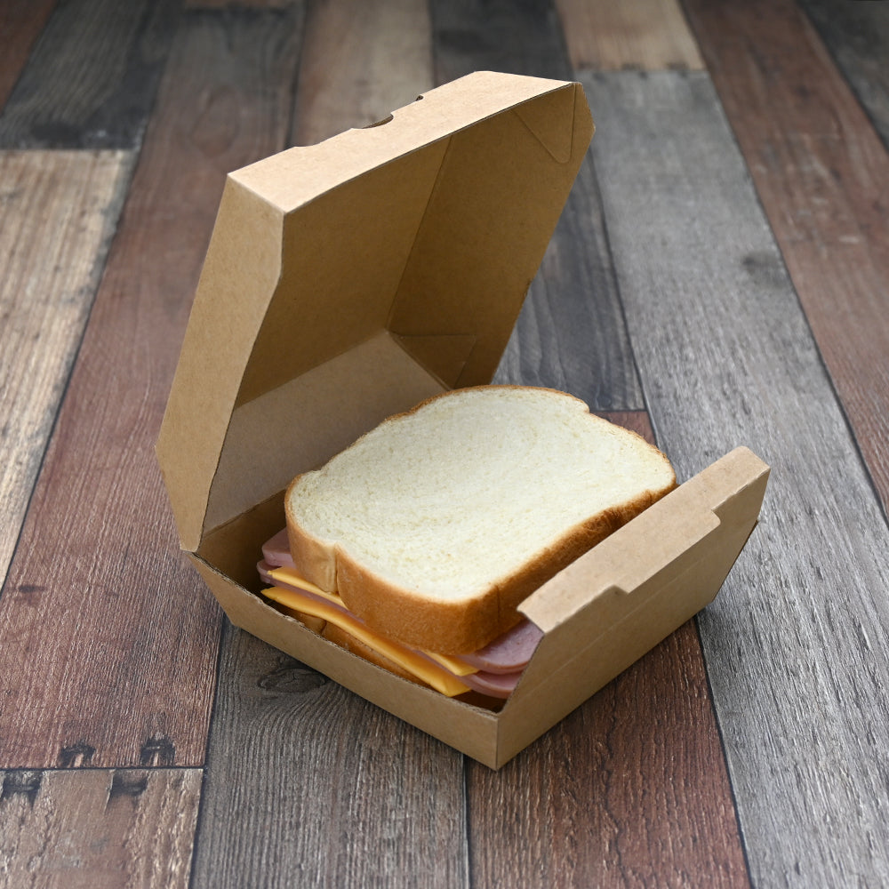 Elkay Plastics #ReadyFresh Sandwich Container Large , Kraft 6.25" x 5.5" x 2.69" 510 / cs. Manufacturer reference photo for the listed SKU. Contents and accessories pictured are not included unless stated. Packaging and presentation may vary.