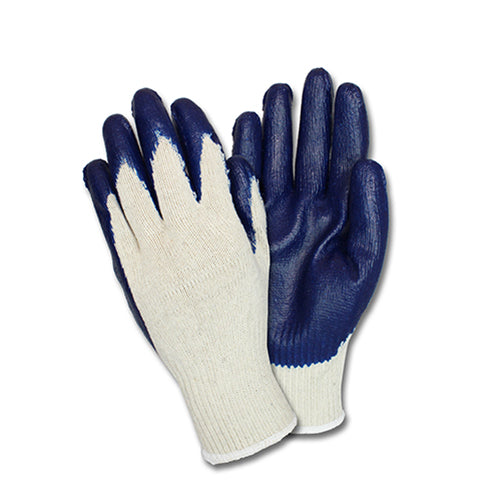 Manufacturer photo reference for GSPC-MN-2C: Safety Zone® Latex/Poly Coated Knit Gloves, Blue/Natural, 12/pr - Men's. The listing title specifies the item size and sale quantity; source packaging or pack quantity may differ. Accessories or contents shown are not included unless stated in this listing.