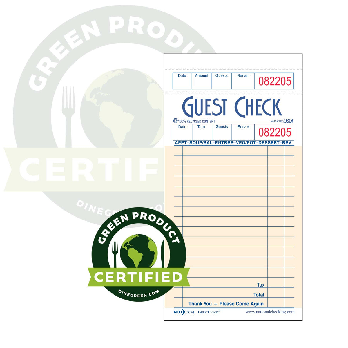 National Checking Single Copy Cardboard Guest Check 3.5" x 6.75" Salmon Shrink Pack Med 50 / 50 cs — manufacturer photo