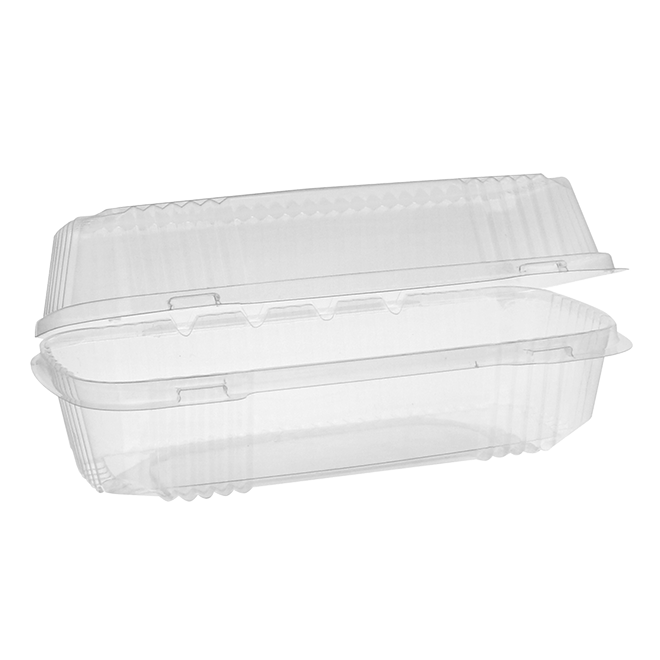 Novolex - Pactiv Clear Hinged Hoagie Container 9.25x4.5x3 250 / cs; official manufacturer photograph for YCI810490000