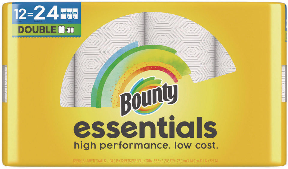 P&G Professional Bounty Essentials Paper Towels 108 Sheets Per Double Roll , White 12 / cs; Representative Bounty Essentials Paper Towels product photo. Size, scent, packaging and pack quantity shown may differ; this listing's specifications apply.