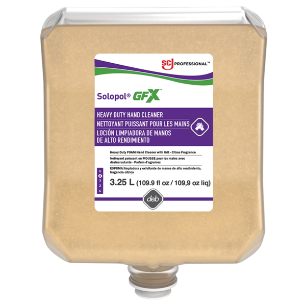 Manufacturer photo for GPF3LNA: Solopol GFX Hand Cleaner 3.25L Cartridge Grease Removal 2 / cs. The photograph illustrates the item; the listing title specifies the sale quantity. Current manufacturer packaging is shown.