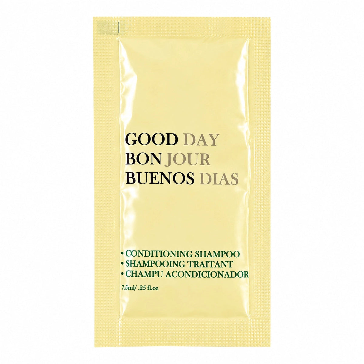Transmacro Good Day Conditioning Shampoo 0.25 oz Packet 500 / CS; Representative Transmacro supplier product photo. Packaging format, size, design and pack quantity shown may differ; this listing's specifications apply.