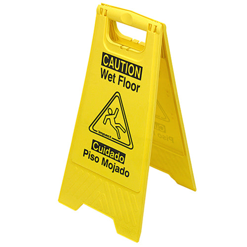 Hospeco Wet Floor Sign Yellow English/Spanish 1 / ea — manufacturer reference photo; confirm listed selling unit