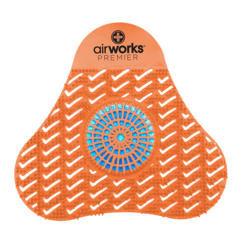 Hospeco AirWorks Premier Urinal Screens w/ SmartBlock Orange/Blue Mango 12 / cs — manufacturer reference photo; confirm listed selling unit