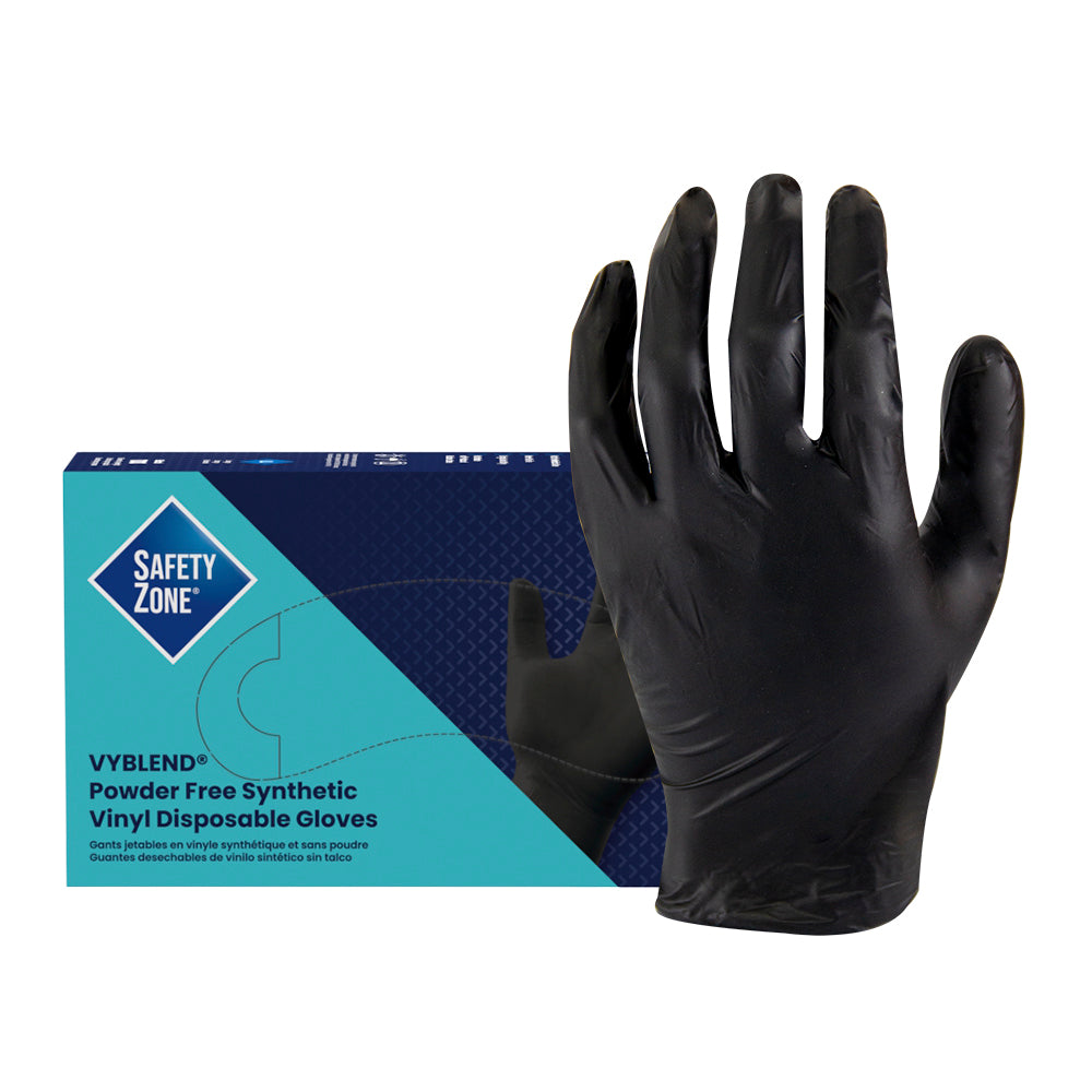 Hospeco VyBlend Vinyl Disposable Gloves Large, Powder Free, Black 10 / 100 cs — manufacturer reference photo; confirm listed selling unit