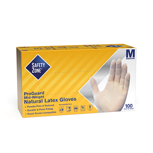 Hospeco Textured Powder Free Latex Gloves Medium Natural 10 / 100 cs — manufacturer reference photo; confirm listed selling unit