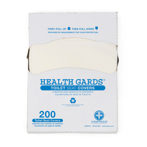 Hospeco Health Gards Toilet Seat Covers White, Virgin Fiber 25 / cs — manufacturer reference photo; confirm listed selling unit