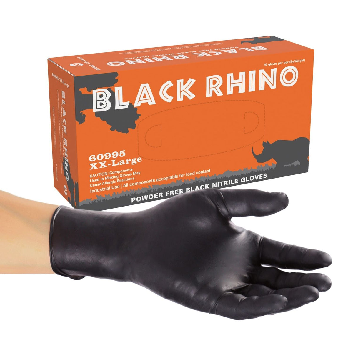 AmerCareRoyal Black Rhino Nitrile Gloves XX-Large Powder Free 10 / 90 cs. Manufacturer item reference photograph; listed selling quantity applies.