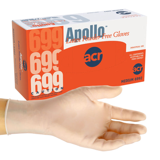 AmerCareRoyal Apollo Powder-Free Latex Gloves Medium , Natural White 10 / 100 cs. Manufacturer item reference photograph; listed selling quantity applies.