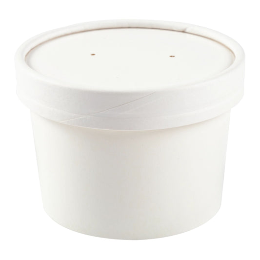 AmerCareRoyal Paper Food Container w/ Lid WHite 8 oz 250 / cs. Manufacturer item reference photograph; listed selling quantity applies.