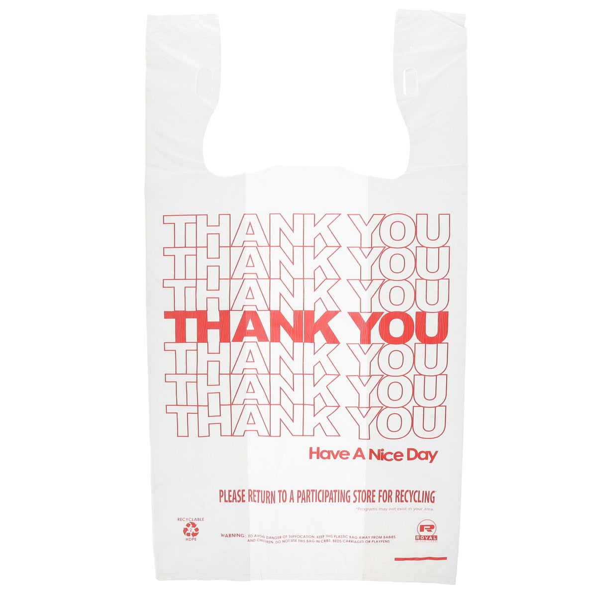 AmerCareRoyal 11.5" X 6.5" X 22" Heavy Weight Bag "Thank You" Print, 20 Mic 600 / cs; manufacturer item reference photograph