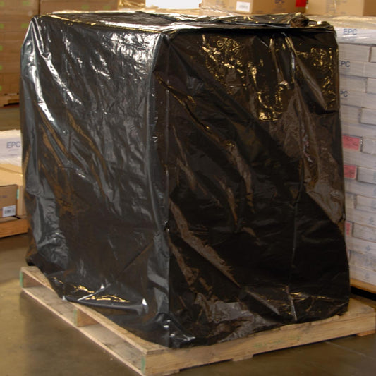 Elkay Plastics LDPE Pallet Cover w/ UVI Additive Black 51" x 49" x 73", 3 Mil 50 / rl. Manufacturer product-family reference photo. Dimensions, thickness and pack quantity may differ from the listed SKU. Food, contents, labels and accessories shown are not included.