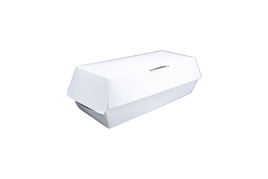 Southern Champion Paperboard Sandwich Clamshell White, 7" X 3" X 2.63" 4 / 125 cs. Manufacturer reference photo.