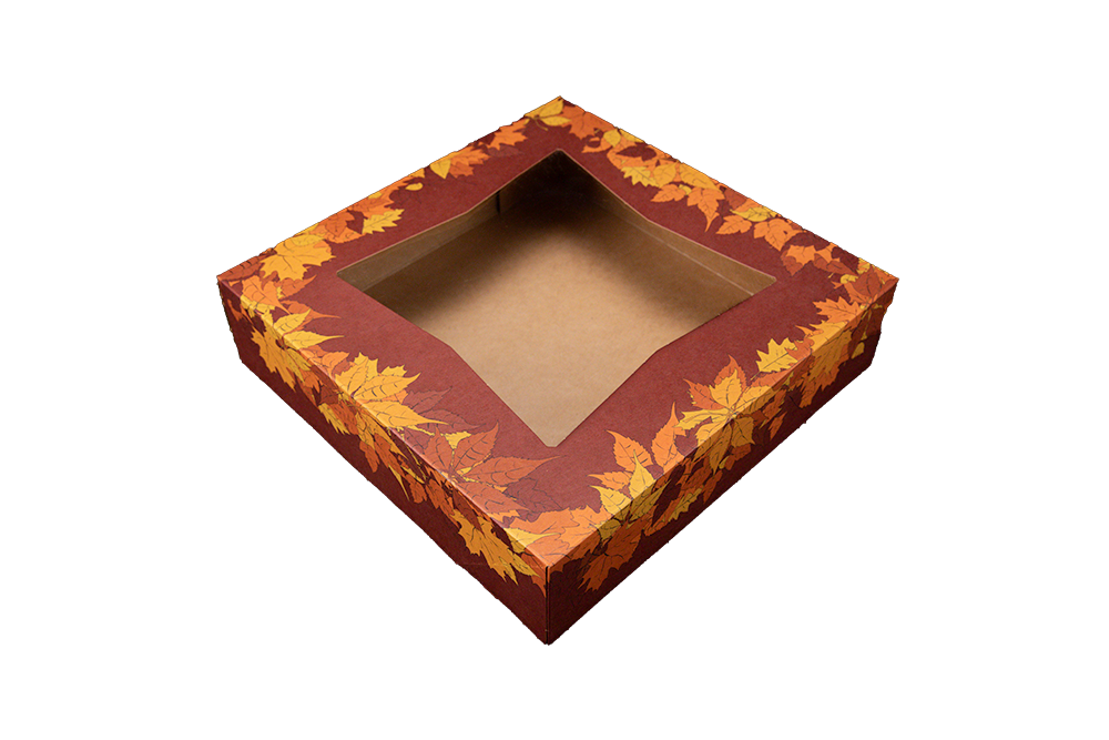Southern Champion 10" X 10" X 2.5" Window Bakery Box Autumn Design 150 / cs. Manufacturer reference photo.