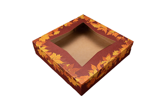 Southern Champion 10" X 10" X 2.5" Window Bakery Box Autumn Design 150 / cs. Manufacturer reference photo.