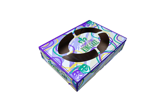 Southern Champion 14" X 10" X 3" Window Bakery Box Mardi Gras Design 100 / cs. Manufacturer reference photo.