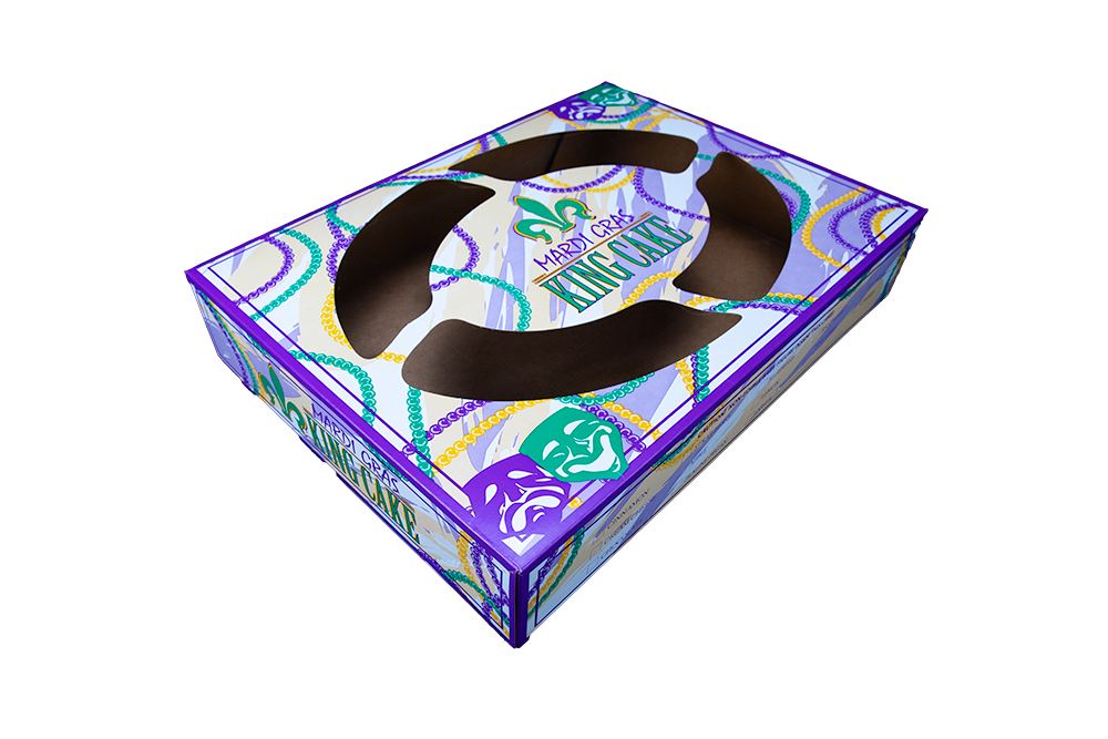 Southern Champion 19" X 14" X 3.5" Window Bakery Box Mardi Gras Design 50 / cs. Manufacturer reference photo.