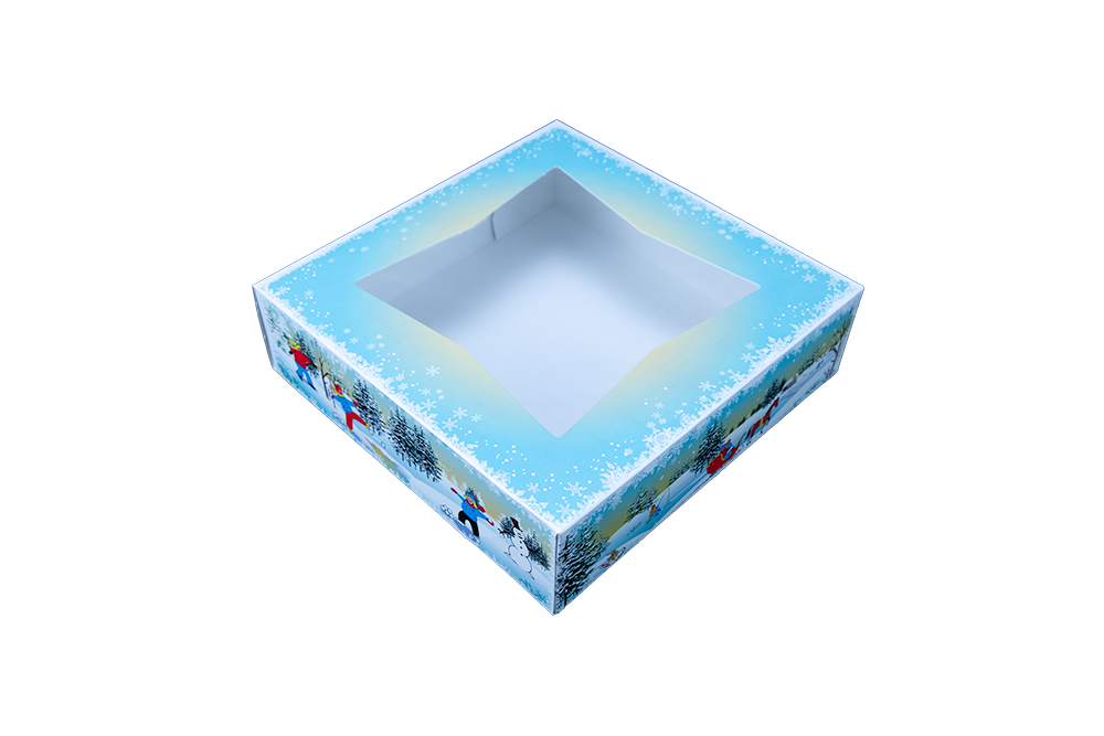 Southern Champion 9" X 9" X 2.5" Window Bakery Box Winter Wonderland Design 150 / cs. Manufacturer reference photo.