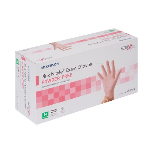 Exam Glove McKesson Pink Nitrile® NonSterile Nitrile Standard Cuff Length Textured Fingertips Pink Not Rated