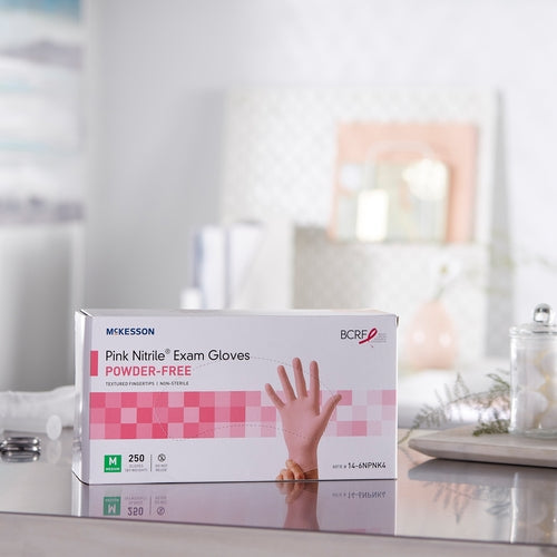 Exam Glove McKesson Pink Nitrile® NonSterile Nitrile Standard Cuff Length Textured Fingertips Pink Not Rated