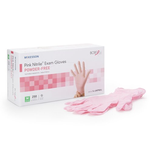 Exam Glove McKesson Pink Nitrile® NonSterile Nitrile Standard Cuff Length Textured Fingertips Pink Not Rated