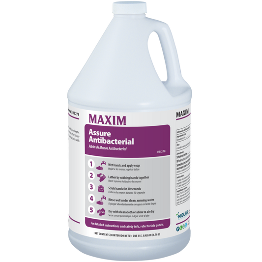 Midlab Inc. Assure Antibacterial Hand Soap 1 Gallon 4 / cs; current official Midlab manufacturer photo matched to this product and container size. Packaging and branding may vary; selling quantity is as specified in the listing.