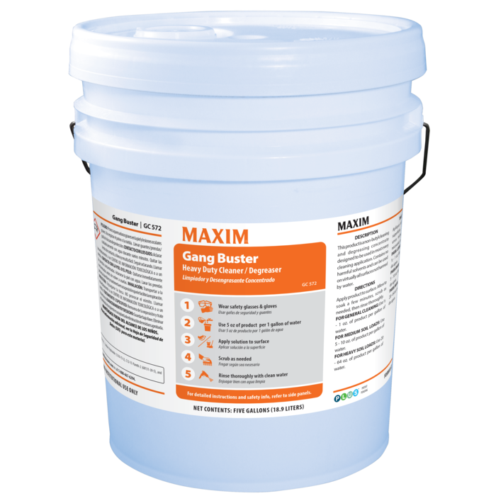 Midlab Inc. Maxim Gang Buster Cleaner Degreaser 5 Gallon Heavy Duty GC572 1 Pail; current official Midlab manufacturer photo matched to this product and container size. Packaging and branding may vary; selling quantity is as specified in the listing.
