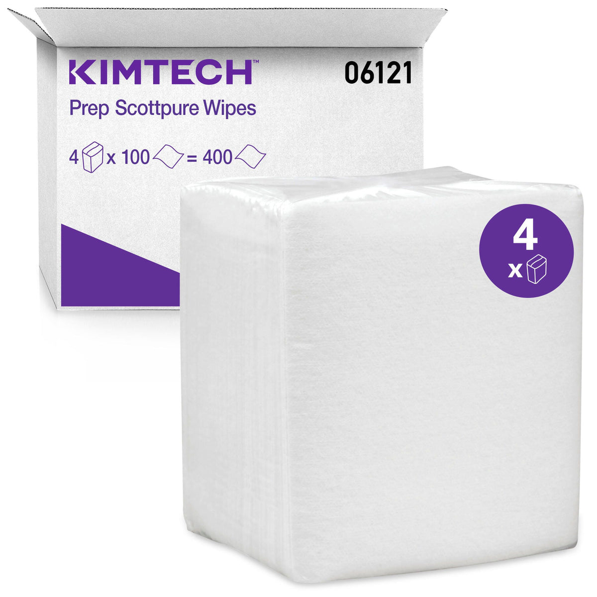 Kimberly Clark Kimtech Prep Scottpure Wipers White, 12" x 15" 4 / 100 cs; current official Kimberly-Clark manufacturer photo, code 06121. Branding and packaging may vary. Contents or accessories shown are included only as specified in the listing.