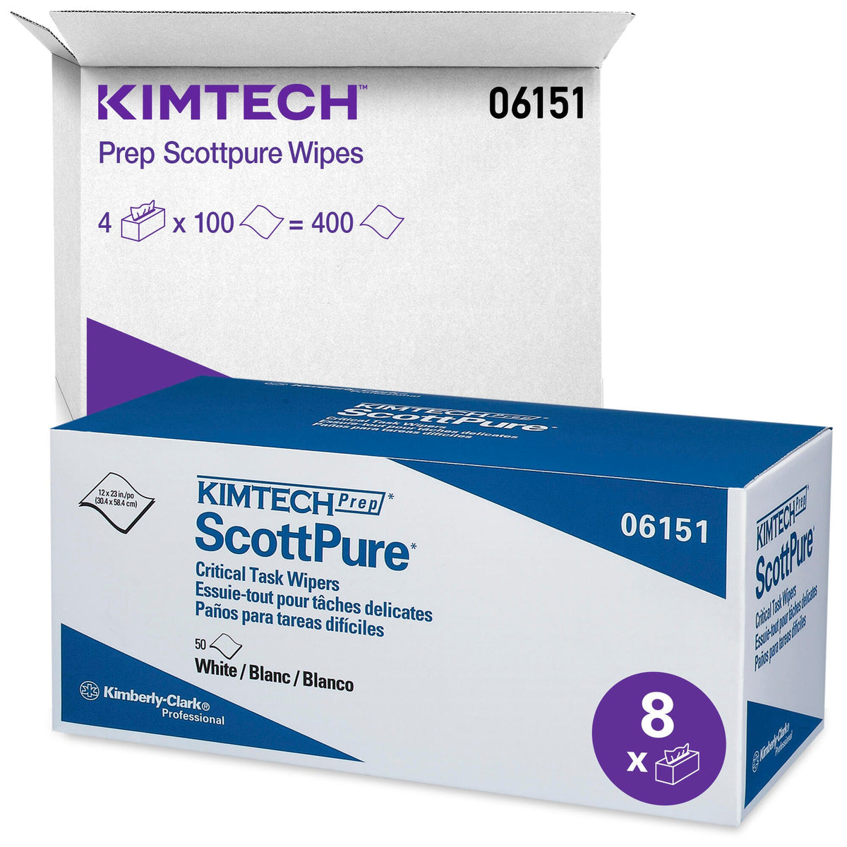 Kimberly Clark KimTech Critical Task Wipers SCOTTPURE, 12" x 23", White 8 / 50 cs; current official Kimberly-Clark manufacturer photo, code 06151. Branding and packaging may vary. Contents or accessories shown are included only as specified in the listing.