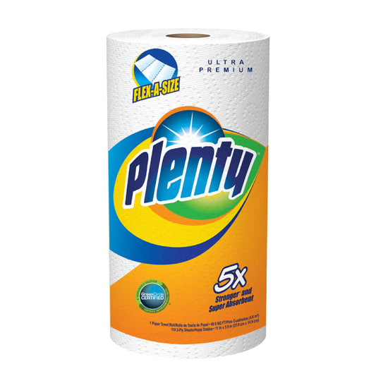 First Quality Plenty Kitchen Towel Ind Wrapped 11"x6" 90 Select-A-Size Sheets 2ply 15 / cs; supplier reference photo; pictured size, design, packaging and quantity may differ