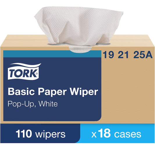 Essity Tork Basic Paper Pop-Up Wipers White 9" X 10.25" 2-Ply 18 / 110 cs