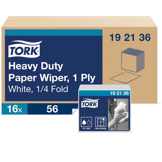 Essity Tork Heavy Duty Paper Wiper 1/4 Fold, 1-Ply, White, 896 ct 16 / cs